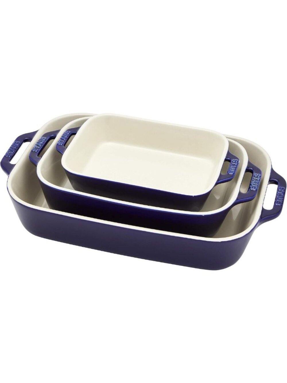 3-Pc Ceramic Baking Dish Set, Oven Safe to 570°F, Stylish Dark Blue Cookware